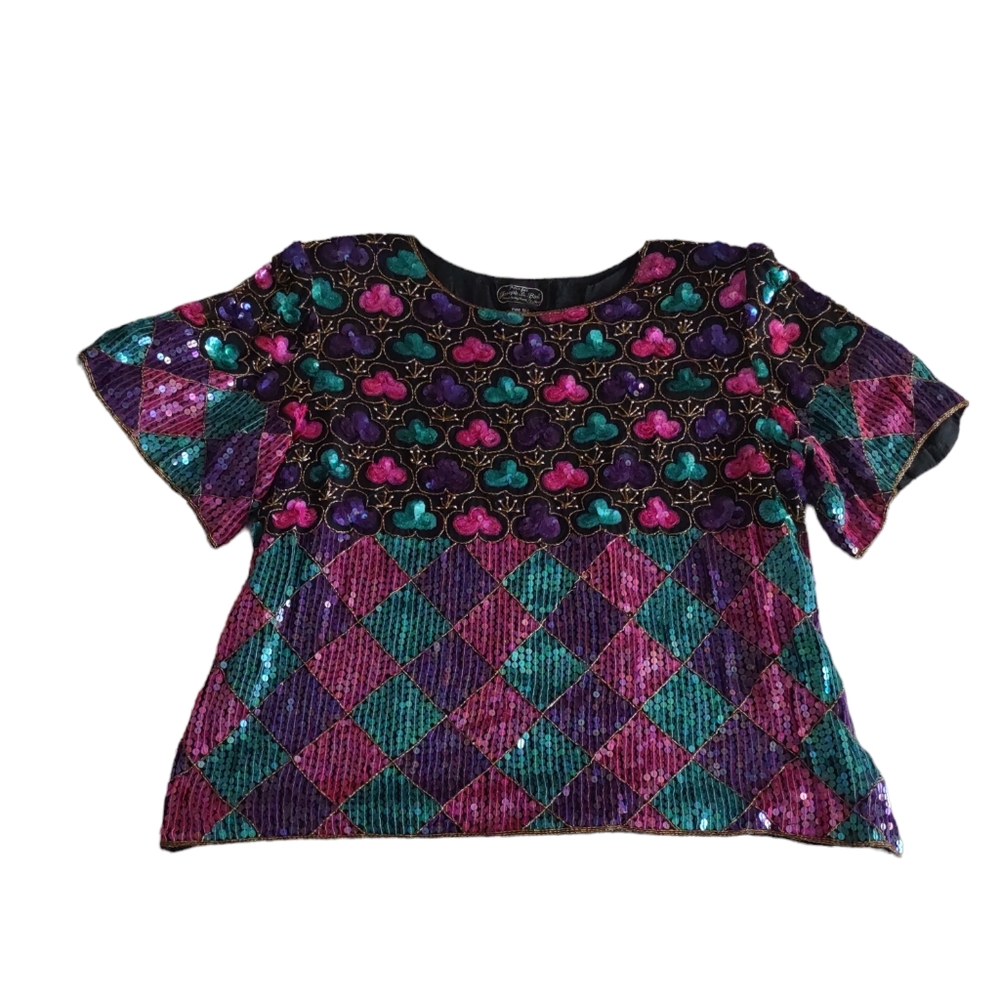 Joseph Le Bon 3X Vintage Silk Multicolor Sequin Top